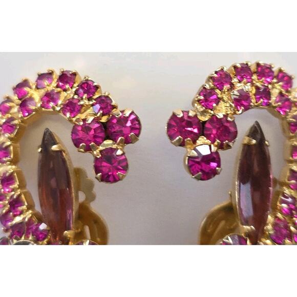 VTG Juliana Delizza Elster Earrings Purple Pink Ornate Dangle Waterfall Clip On - Picture 11 of 12